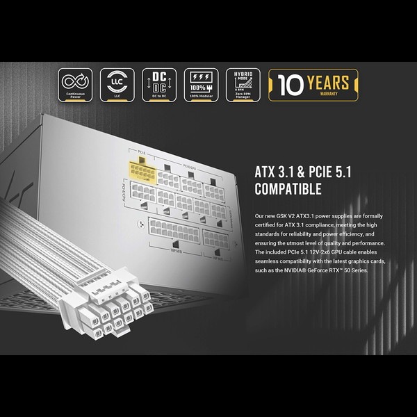 Antec �Ÿ���˥å� GSK850 V2 White ATX3.1 ���Ψ���ѵ� 80PLUS GOLD ǧ�ڼ��� 120 mm�ե������ ATX 3.1 PCIe 5.1�б��ե�⥸��顼���Ÿ� ����140 mm ����ѥ��� �ե�⥸��顼�����֥� �����������˺�Ŭ 10ǯ�ݾ� �ۥ磻�ȡڥ���󥻥��Բġ��̳�ƻ����Υ�������Բġ�