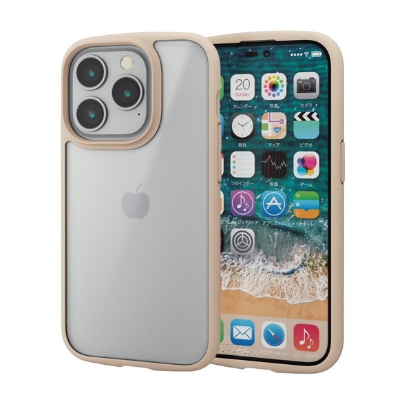 ELECOM エレコム PM-A22CTSLFCGMI iPhone 14 Pro ケース カバー ハイブリッド 耐衝撃 衝撃吸収 軽量 薄型 ストラップホール付 背面ガラスマットクリア 指紋防止 高透明 TOUGH SLIM アイボリー【キャンセル不可・北海道沖縄離島配送不可】
