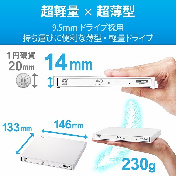ELECOM 쥳 LBD-PWA6U3LWH Blu-rayÎގĎގ׎̎ USB3.2 Gen1(USB3.0) ؎ 񤭹ߎ̎ UHDBDб Ύ܎ ڥ󥻥Բġ̳ƻΥԲġ