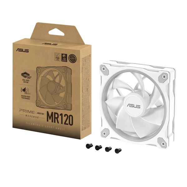 ASUS Prime MR120 ARGB Reverse Fan Single Pack WHITE �ե��󥵥���:120 x 120 x 28 mm �ե���®��:1600 rpm �ե��������:58 CFM �ե����������٥�:23dB�ڥ���󥻥��Բġ��̳�ƻ����Υ�������Բġ�