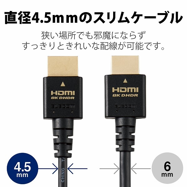 ELECOM エレコム CAC-HD21ES20BK HDMIケーブル HDMI2.1 ウルトラハイスピード スリム 2.0m ブラック 【キャンセル不可・北海道沖縄離島配送不可】