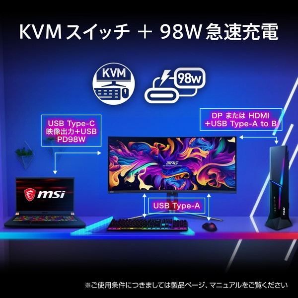 QD-OLED�ѥͥ����ܤ�������Ū�ʱ��������θ��Ǥ����Ѷʥ���ȥ�磻�ɥ�˥��� MSI MPG 341CQPX QD-OLED 34.18����� UWQHD(3440��1440) 240Hz 0.03ms(GTG) QD-OLED�ѥͥ� �̻ҥɥå� AI�ӥ���� �ϡ��ɥ������֥롼�饤�ȥ��å� DisplayHDR True Black 400 Adaptive-Sync USB Type-C PD(98W) �ǥ����ץ쥤