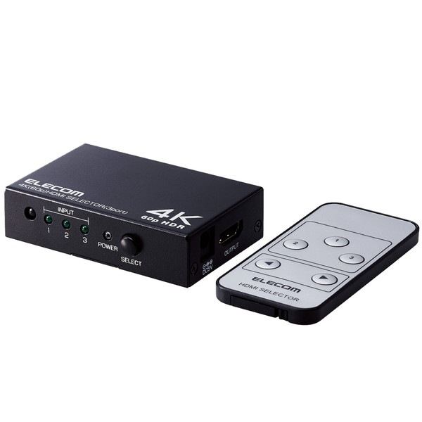 ELECOM エレコム DH-SW4KP31BK HDMI切替器(3ポート) PC ゲーム機 マルチディスプレイ ミラーリング 専用リモコン付き【キャンセル不可・北海道沖縄離島配送不可】