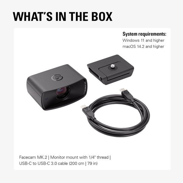 Elgato Facecam MK2 10WAC9901 �֥�å� ����ե졼��졼��120fps��Ǽ���׳�ǧ������󥻥��Բġ��̳�ƻ����Υ�������Բġ� -������-