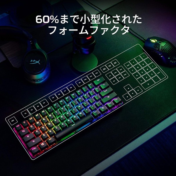 HyperX メカニカルキーボード HyperX Alloy Origins 60 赤軸 キー側面セカンダリ機能印刷 英語配列 RGB発光 小型ゲーミングキーボード ブラック 4P5N4AA#ABA 【キャンセル不可・北海道沖縄離島配送不可】 -お取り寄せ-