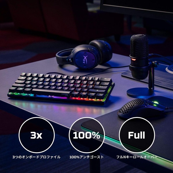 HyperX メカニカルキーボード HyperX Alloy Origins 60 赤軸 キー側面セカンダリ機能印刷 英語配列 RGB発光 小型ゲーミングキーボード ブラック 4P5N4AA#ABA 【キャンセル不可・北海道沖縄離島配送不可】 -お取り寄せ-