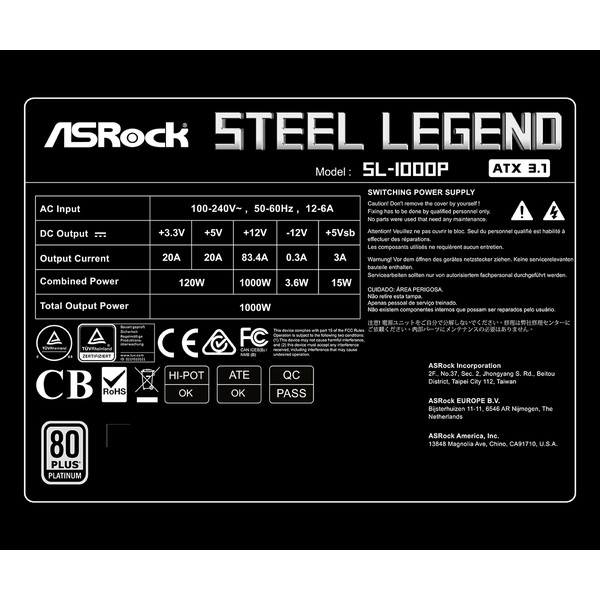 4711581492691 ASRock PC電源 Steal legendシリーズ 1000W SL-1000P