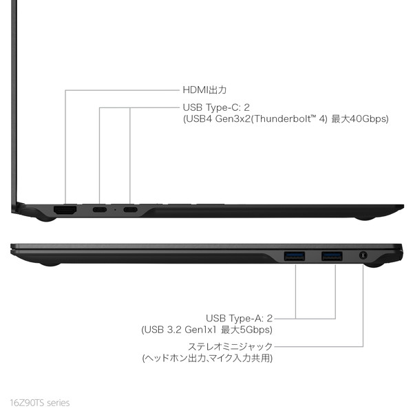 ノートパソコン LG gram Pro 16Z90TS-GU89J 16インチ 1920×1200 ノングレア IPSパネル Core Ultra 7 258V SSD:1TB メモリ:32GB Windows 11 Home メタグレー