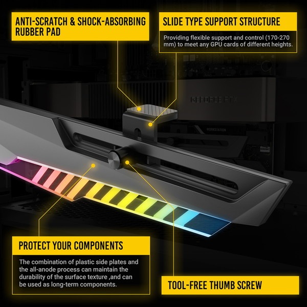 Antec GPU���ݡ��ȥ��ơ� Dagger ARGB �ۥ磻�� AT-HGPUH-ARGB-W GPU��170��270mm/�⤵40��65mm�б� ARGBȯ�� �ڥ���󥻥��Բġ��̳�ƻ����Υ�������Բġ�