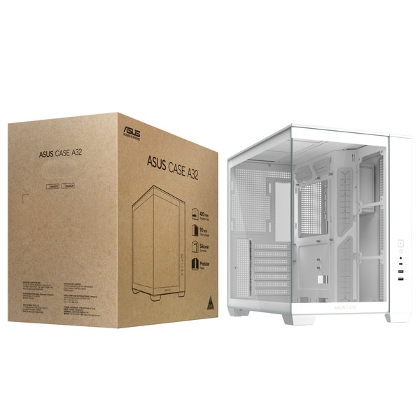 ASUS PCケース ATX Micro-ATX Mini-ITX A32 WHITE 最大420mmのGPUに対応 ピラーレスデザイン:フロントとサイドに強化ガラスパネル採用 メインチャンバーを遮ることなく鑑賞可能 デュアルチャンバー設計:A32内部2つのチャンバーに分割 CPUとグラフィックスカードそれぞれに独立した冷却ゾーン【キャンセル不可・北海道沖縄離島配送不可】