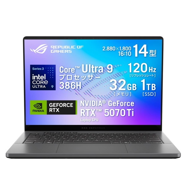 �����ߥ󥰥Ρ��ȥѥ����� ASUS ROG Zephyrus G14 GU405AR GU405AR-U9R5070TIG [������ץ����졼]��14�� / Windows 11 Home / Core Ultra 9 386H / ����32GB / SSD1TB / NVIDIA RTX 5070 Ti / Ĺ���֥Хåƥ꡼21���֡�