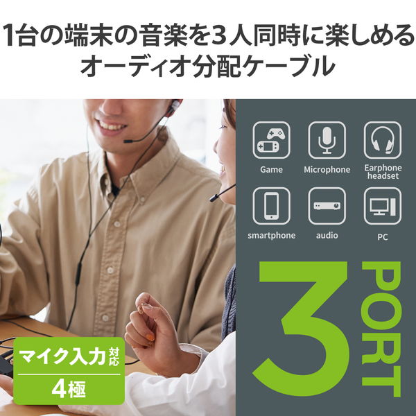 ELECOM エレコム EHP-35AD03BK イヤホンジャック マルチイヤホンスプリッター 3分配 φ3.5mm 4極 ミニジャック×4 ボイスチャット 通話【キャンセル不可・北海道沖縄離島配送不可】