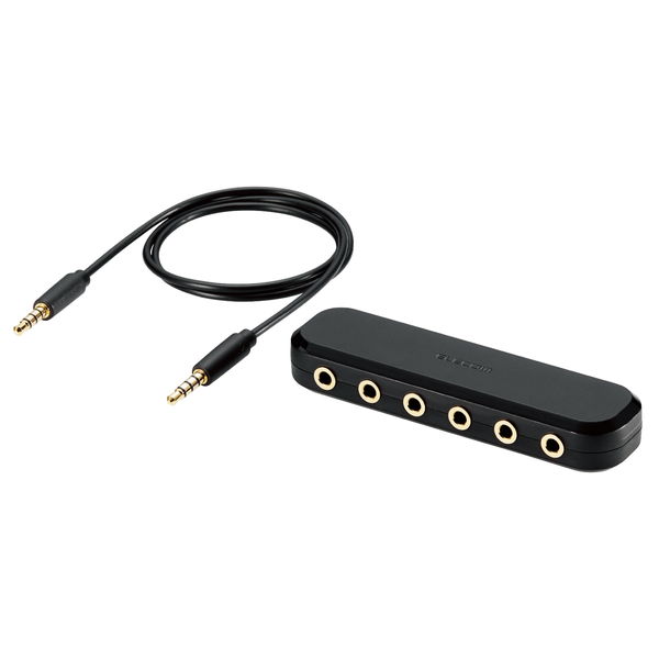 ELECOM エレコム EHP-35AD05BK イヤホンジャック マルチイヤホンスプリッター 5分配 φ3.5mm 4極 ミニジャック×6 ボイスチャット 通話【キャンセル不可・北海道沖縄離島配送不可】