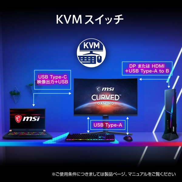 MSI 湾曲ゲーミングモニター MAG 275CQRF QD E2 27インチ WQHD(2,560 × 1,440) 180Hz RAPID VAパネル ノングレア 入力端子:HDMI 2.0b x2 DisplayPort 1.4a x1 USB Type-C x1 USB 2.0 Type-A x2 USB 2.0 Type-B x1 ヘッドホン出力 x1