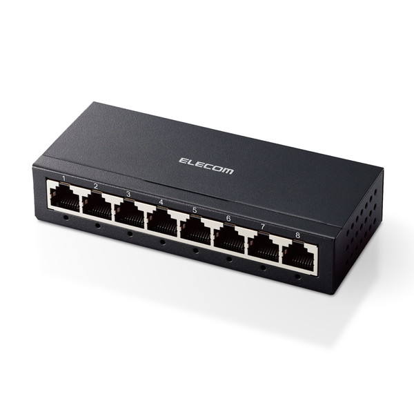ELECOM エレコム EHC-G08MA-B スイッチングハブ LAN ハブ 8ポート Giga対応 1000/100/10Mbps 金属筐体 AC電源 ファンレス 静音 省エネ機能 壁掛け設置対応 ブラック【キャンセル不可・北海道沖縄離島配送不可】