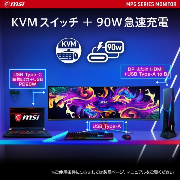 �����ѡ�����ȥ�磻��DQHD������ QD-OLED�ѥͥ�����Ѷʥ����ߥ󥰥�˥��� MSI MPG 491CQP QD-OLED 49����� DQHD(5,120 �� 1,440) 144Hz 0.03ms(GTG) QD-OLED ���統��1,000 ������ե�å��� �ʥ��ȥӥ���� �ϡ��ɥ������֥롼�饤�ȥ��å� Adaptive-Sync AI�ӥ���� DisplayHDR True Black 400 Gaming Intelligence KVM�����å�