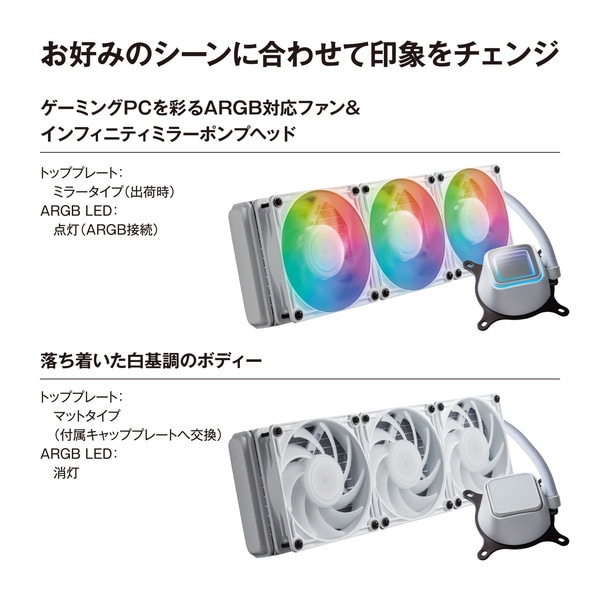 4988755074278 玄人志向 水冷CPUクーラー KURO-AIOWC360L/V2/WHITE