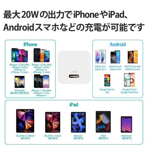ELECOM エレコム MPA-ACCP28WH USB 充電器 PD対応 20W Type-C ×1ポート 小型 軽量 iPhone iPad スマートフォン Android 各種対応 PSE認証商品 ホワイト【キャンセル不可・北海道沖縄離島配送不可】