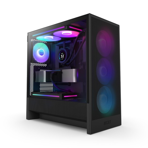 NZXT �ߥɥ륿� PC������ H5 Flow RGB (2024) CC-H52FB-R1 120mm3Ϣ�ե���x1 120mm�ե���x1 ɸ����� �֥�å� �ڥ���󥻥��Բġ��̳�ƻ����Υ�������Բġ�