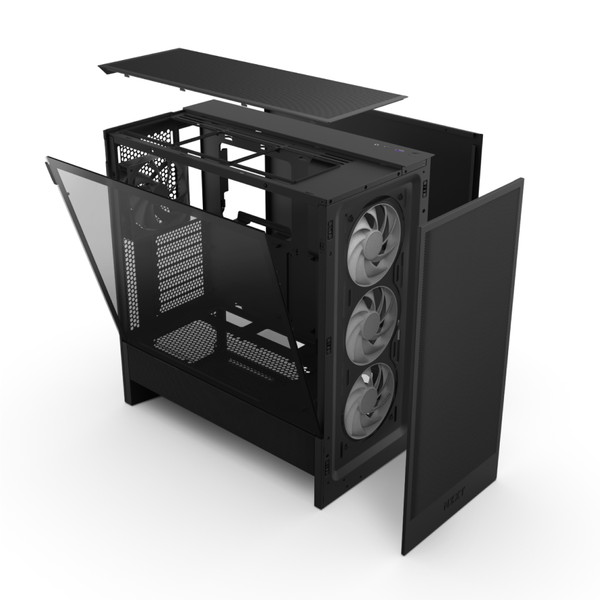 NZXT �ߥɥ륿� PC������ H5 Flow RGB (2024) CC-H52FB-R1 120mm3Ϣ�ե���x1 120mm�ե���x1 ɸ����� �֥�å� �ڥ���󥻥��Բġ��̳�ƻ����Υ�������Բġ�