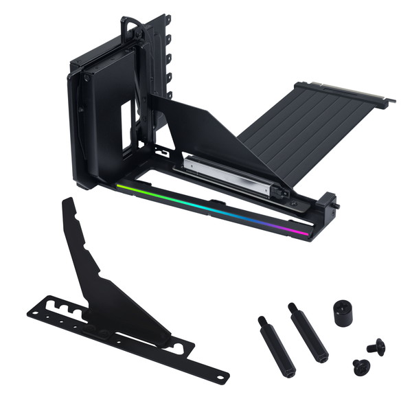 Lian Li 4スロット垂直GPUキット (VG4v4) 4 Slots Vertical GPU Kit Black ブラック 3段階高さ調節 傾斜角度調整可能 200mmPCIe5.0ライザーケーブル搭載 同期可能なARGBストリップ搭載 【キャンセル不可・北海道沖縄離島配送不可】