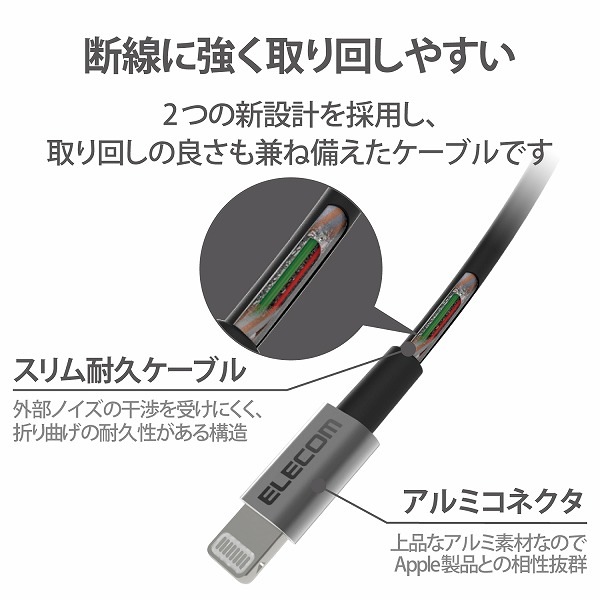 ELECOM ���쥳�� MPA-UALPS10GY Lightning�����̎ގ� ����ѵ� ���َЎ��Ȏ��� 1.0m ���ގڎ� �ڥ���󥻥��Բġ��̳�ƻ����Υ�������Բġ�