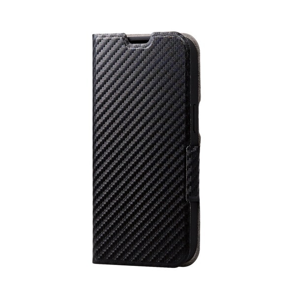 ELECOM エレコム PM-A22APLFUCB iPhone 14 / 13 ケース カバー レザー 手帳型 マグネット フラップ 耐衝撃 衝撃吸収 軽量 薄型 スタンド機能付 UltraSlim カーボン調ブラック【キャンセル不可・北海道沖縄離島配送不可】