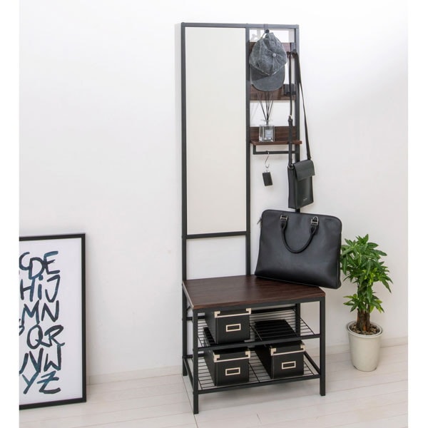 クロシオ 多機能ハンガーラックミラー付 62227 【代引・日時指定・キャンセル不可・北海道沖縄離島配送不可】 -お取り寄せ-