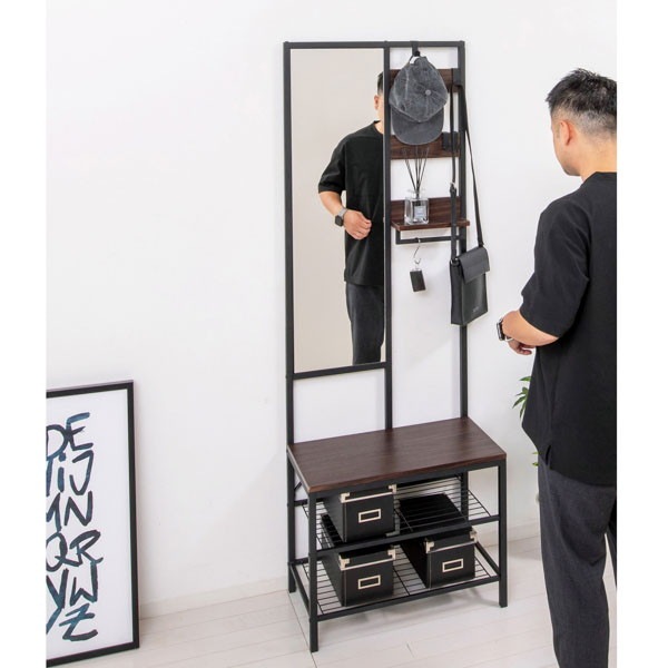 クロシオ 多機能ハンガーラックミラー付 62227 【代引・日時指定・キャンセル不可・北海道沖縄離島配送不可】 -お取り寄せ-