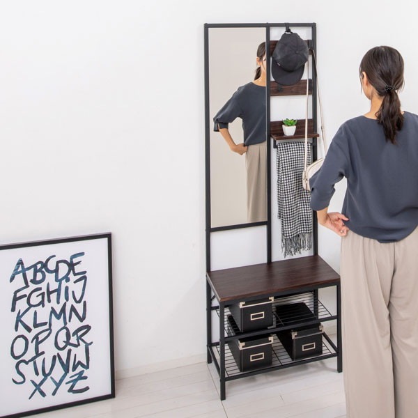 クロシオ 多機能ハンガーラックミラー付 62227 【代引・日時指定・キャンセル不可・北海道沖縄離島配送不可】 -お取り寄せ-