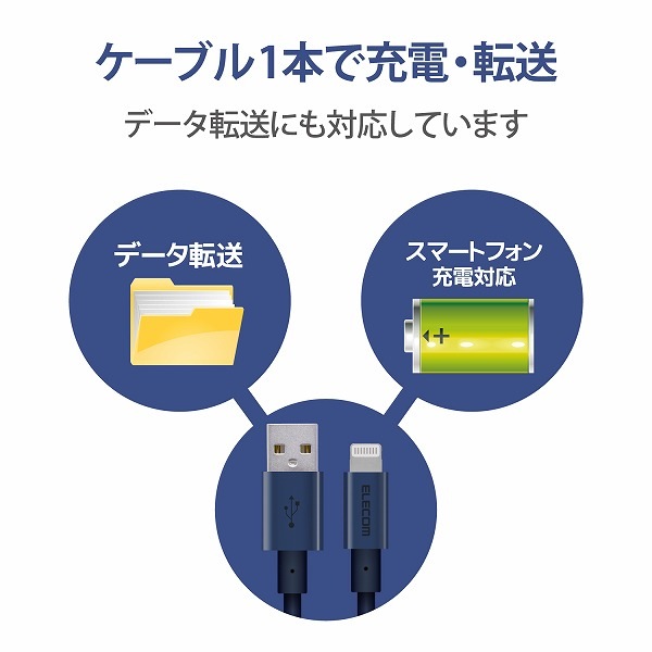 ELECOM エレコム MPA-UALPS20BU Lightningケーブル 準高耐久 アルミコネクタ 2.0m ブルー 【キャンセル不可・北海道沖縄離島配送不可】