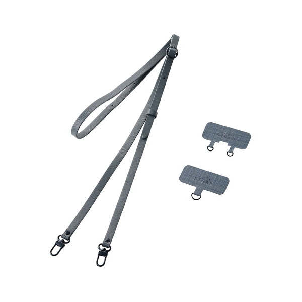 ELECOM エレコム P-STSDH2PLDG スマホ ショルダー ストラップ 約53〜65cm ソフトレザータイプ ストラップシート付 長さ調整可 斜めがけ 肩掛け 首掛け 落下 盗難 紛失防止 ダークグレー【キャンセル不可・北海道沖縄離島配送不可】