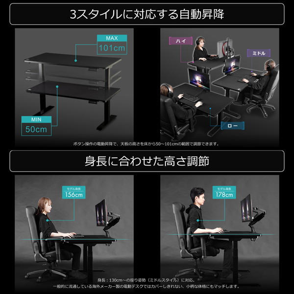 Bauhutte 電動スーパーゲーミングデスク脚部 BHD-1400FAM-BK ブラック ※脚部と天板は別売りです バウヒュッテ 【代引・日時指定・キャンセル不可・北海道沖縄離島配送不可】 -メーカー直送- ※メーカー在庫潤沢