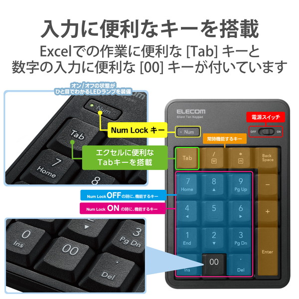 ELECOM エレコム TK-TDM022SKBK テンキー ワイヤレス 無線 USB接続 抗菌 静音 メンブレン ブラック【キャンセル不可・北海道沖縄離島配送不可】