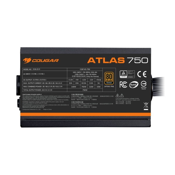 COUGAR PC�Ÿ���˥å� ATLAS 750 CGR VG-750 80PLUS BRONZE ǧ�� ATX3.1 ��� �����֥�ľ�դ��� 12V-2x6 ���ͥ������ 120mm �Ų��ե��� ���ܥ᡼������105���ǥ� �ݸ��ϩ��� 3ǯ�ݾ� ���������ڥ���󥻥��Բġ��̳�ƻ����Υ�������Բġ�
