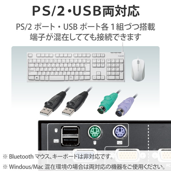 ELECOM ���쥳�� KVM-NVXSN2 KVM�����å� �ѥ�����2�� ���ش� �ǥ����ץ쥤ü�� VGA / �ޥ����������ܡ���ü�� USB PS/2 �� Windows 11 macOS �б� �� �Х��ѥ��ư�ڥ���󥻥��Բġ��̳�ƻ����Υ�������Բġ�