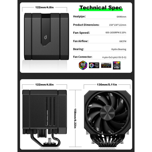 upHere デュアルファン空冷CPUクーラー UP2K8 黒 【キャンセル不可・北海道沖縄離島配送不可】