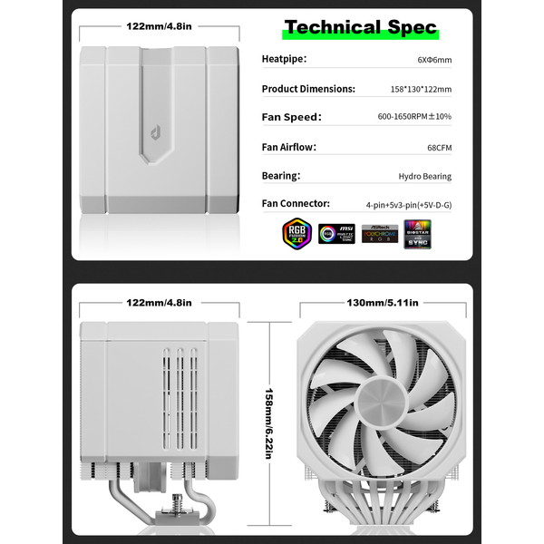 upHere デュアルファン空冷CPUクーラー UP2T8 白 【キャンセル不可・北海道沖縄離島配送不可】