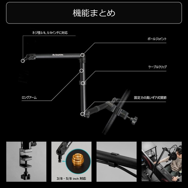 Bauhutte ポールマウントスタンド「マイク」 ブラック BMA-100MK-BK ポール対応クランプ固定 ケーブルクリップ付属 【代引・日時指定・キャンセル不可・北海道沖縄離島配送不可】 -メーカー直送- ※メーカー在庫潤沢