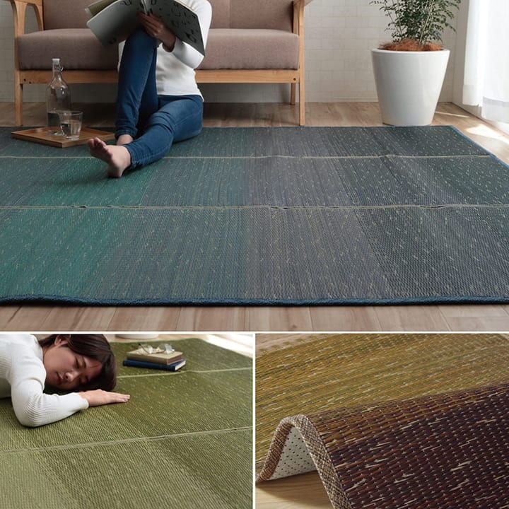 イケヒコ ラグ 小林製薬 持続性抗菌剤 KOBA-GUARD 制菌 抗菌防臭 滑り止め 不織布 夏 い草 グラデーション グリーン 約190×300cm 1060470124804【代引き不可】【北海道沖縄離島は配送不可】-お取り寄せ品-