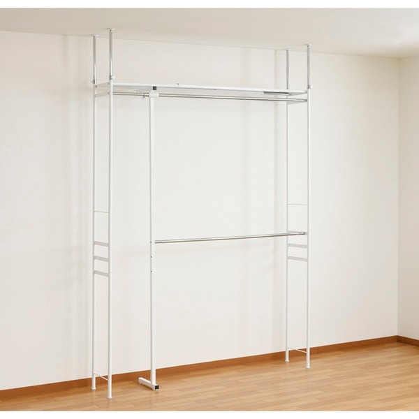 ツッパリクローゼットハンガーラック(奥行30cmロータイプ) スーパーワイド SK-80L SW(WH) ホワイト 白 壁面収納 つっぱり棒 -お取り寄せ品-【代引・日時指定・北海道沖縄離島配送不可】 エスエイ企画 0176-4562441970701-ds