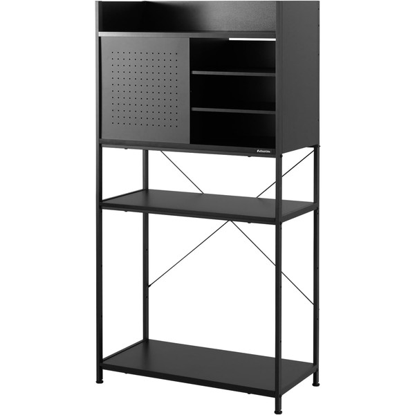 Bauhutte デスクサイドラック ボックスタイプ BHS-760-BK フルタワーPC格納 スライド扉式目隠し収納 ブラック 【代引・日時指定・キャンセル不可・北海道沖縄離島配送不可】 -メーカー直送- ※メーカー在庫潤沢