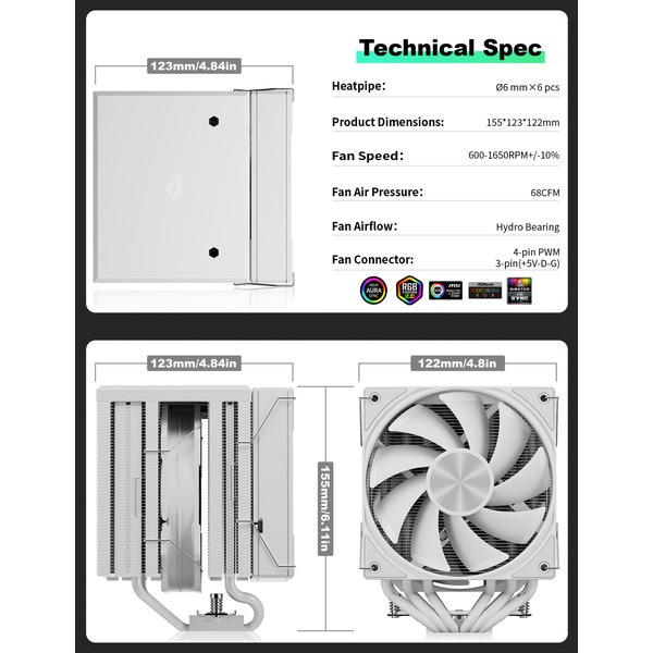 upHere デュアルファン空冷CPUクーラー UE2T6 白 【キャンセル不可・北海道沖縄離島配送不可】