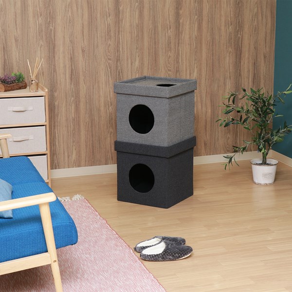 不二貿易 ペットハウスキューブ2段 GY/BK FB-GW11 商品コード53713【代引・日時指定・キャンセル不可・北海道沖縄離島配送不可】 -お取リ寄せ-