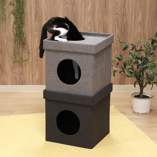 不二貿易 ペットハウスキューブ2段 GY/BK FB-GW11 商品コード53713【代引・日時指定・キャンセル不可・北海道沖縄離島配送不可】 -お取リ寄せ-