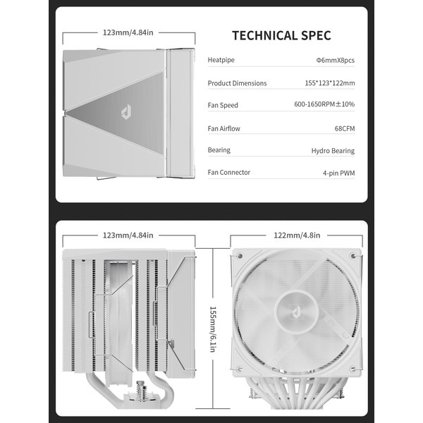 upHere デュアルファン空冷CPUクーラー UE2 Elite T8 白 【キャンセル不可・北海道沖縄離島配送不可】