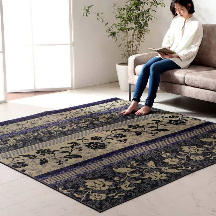 イケヒコ ラグ マット 国産 日本製 い草 高級感 エレガンス 消臭 自然素材 滑り止め加工 不織布 パープル 正方形 約191×191cm 1051580233604【代引き不可】【北海道沖縄離島は配送不可】-お取り寄せ品-