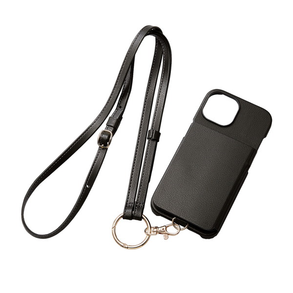 ELECOM エレコム PM-A23APLOSSBK iPhone 15 レザーケース オープン ショルダーストラップ付き &Me チャコールブラック【キャンセル不可・北海道沖縄離島配送不可】