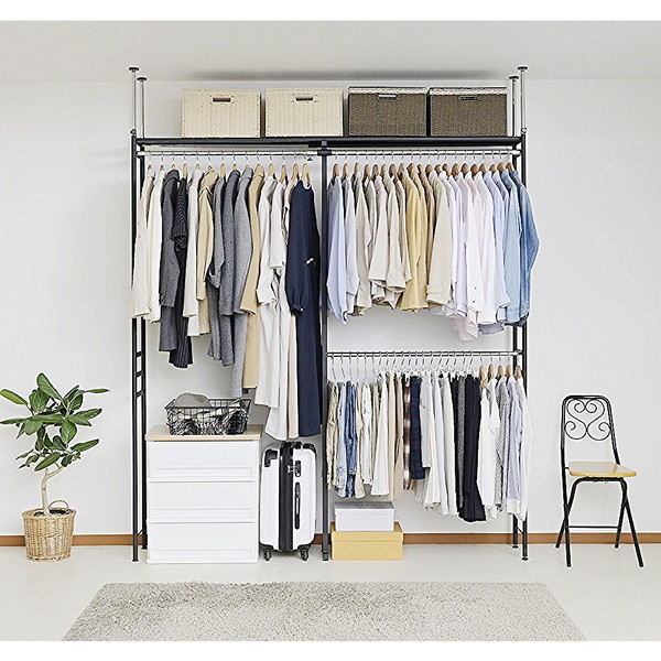 ツッパリクローゼットハンガーラック(奥行30cmハイタイプ) ワイド SK-80H W(BK) ブラック 黒 壁面収納 つっぱり棒 -お取り寄せ品-【代引・日時指定・北海道沖縄離島配送不可】 エスエイ企画 0176-4562441971883-ds