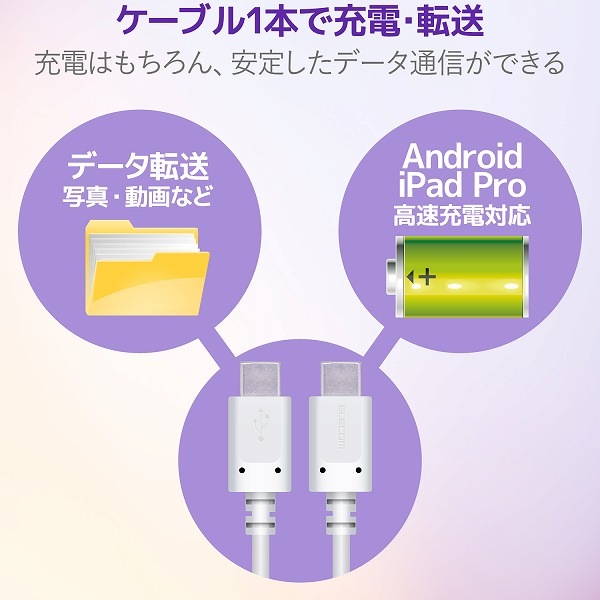 ELECOM ���쥳�� MPA-CC15PNWH ���ώΡ����̎ގڎ�����USB�����̎ގ� USB(C-C) �����ݎ��ގ��Ď� USB Power Delivery�б� ǧ���� 1.5m �Ύ܎��� �ڥ���󥻥��Բġ��̳�ƻ����Υ�������Բġ�